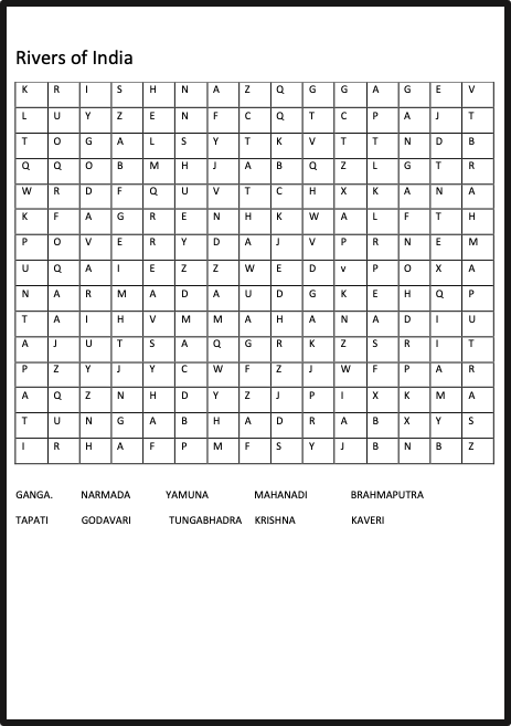 wordsearch-rivers in india